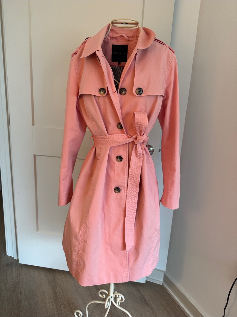 Talbots Blush Pink Women's Trench Coat with Tie Waist